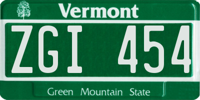 VT license plate ZGI454