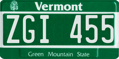VT license plate ZGI455