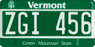 VT license plate ZGI456