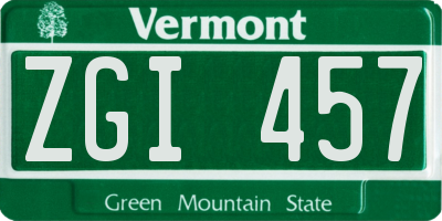 VT license plate ZGI457