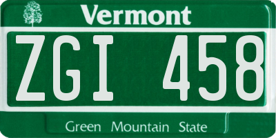 VT license plate ZGI458