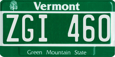 VT license plate ZGI460