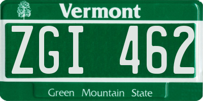 VT license plate ZGI462