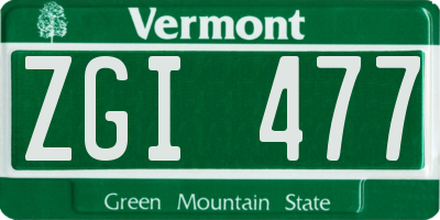 VT license plate ZGI477