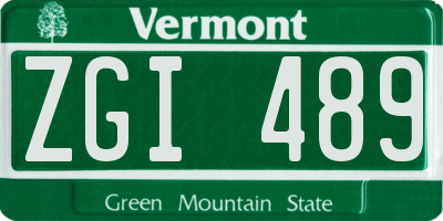 VT license plate ZGI489