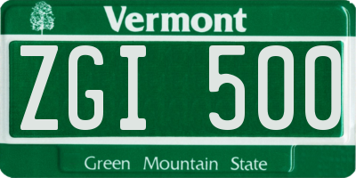 VT license plate ZGI500