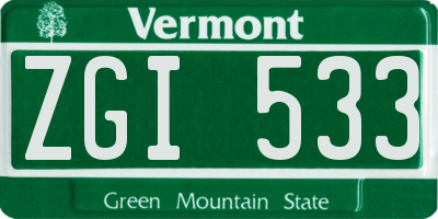 VT license plate ZGI533