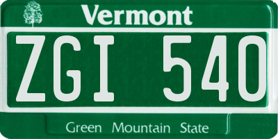 VT license plate ZGI540