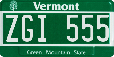 VT license plate ZGI555