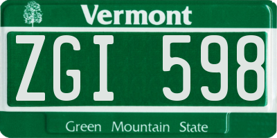 VT license plate ZGI598