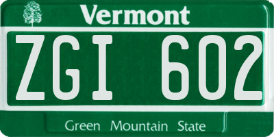 VT license plate ZGI602