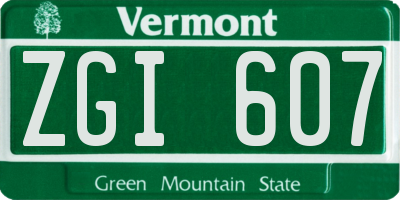 VT license plate ZGI607