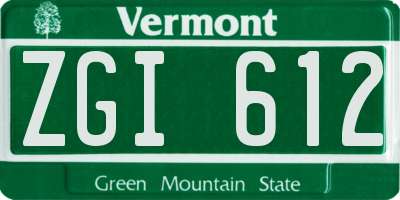 VT license plate ZGI612
