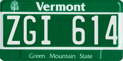VT license plate ZGI614