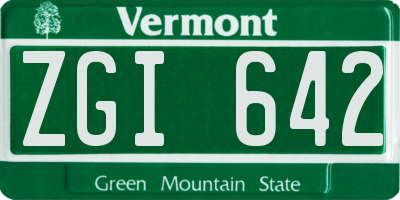 VT license plate ZGI642
