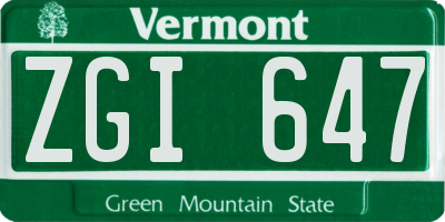 VT license plate ZGI647