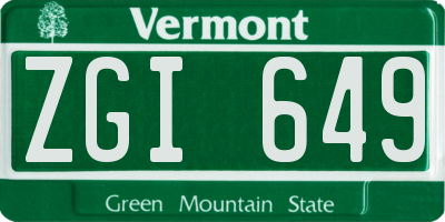 VT license plate ZGI649
