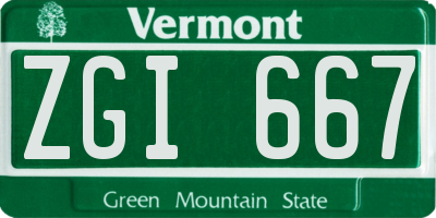 VT license plate ZGI667