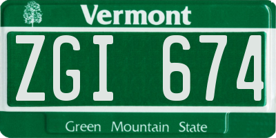 VT license plate ZGI674