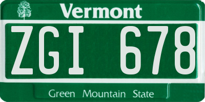 VT license plate ZGI678