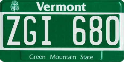VT license plate ZGI680