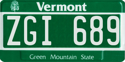 VT license plate ZGI689
