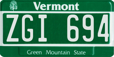 VT license plate ZGI694