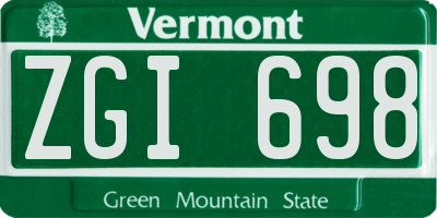 VT license plate ZGI698
