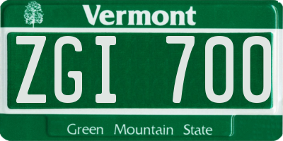 VT license plate ZGI700