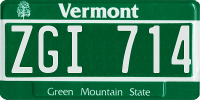 VT license plate ZGI714
