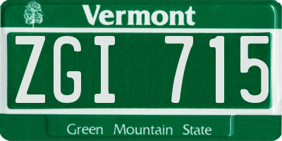 VT license plate ZGI715