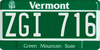 VT license plate ZGI716