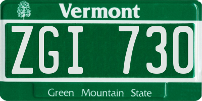 VT license plate ZGI730
