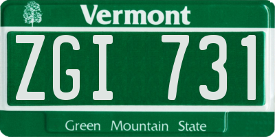 VT license plate ZGI731