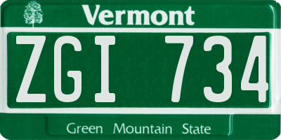 VT license plate ZGI734