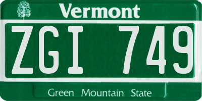 VT license plate ZGI749