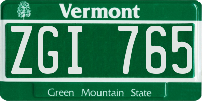 VT license plate ZGI765