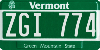 VT license plate ZGI774