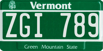 VT license plate ZGI789