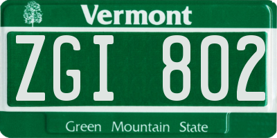 VT license plate ZGI802