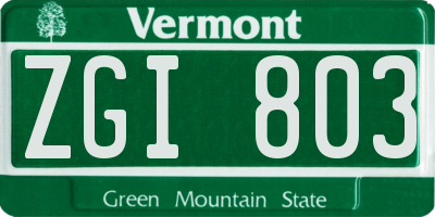 VT license plate ZGI803