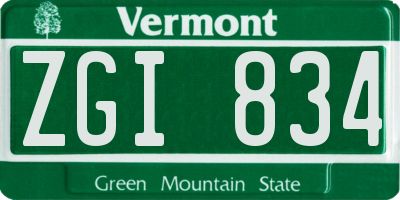 VT license plate ZGI834