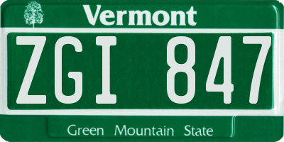 VT license plate ZGI847