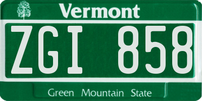 VT license plate ZGI858