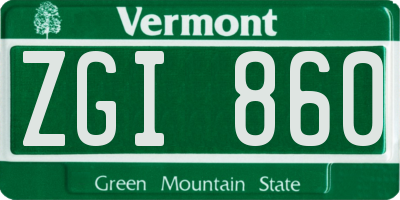 VT license plate ZGI860