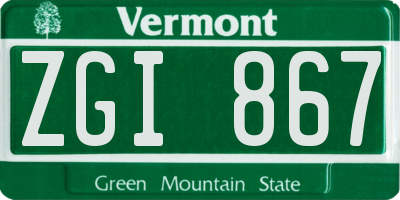 VT license plate ZGI867