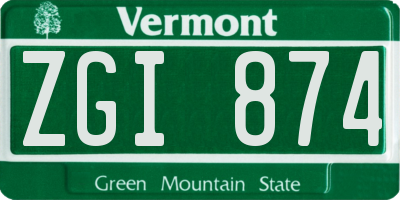 VT license plate ZGI874