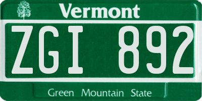 VT license plate ZGI892