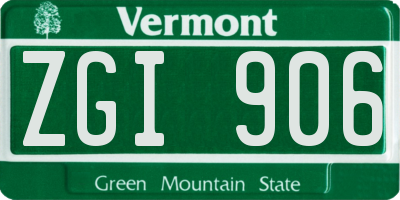 VT license plate ZGI906