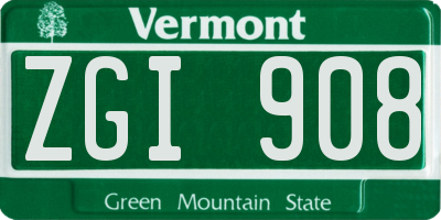 VT license plate ZGI908